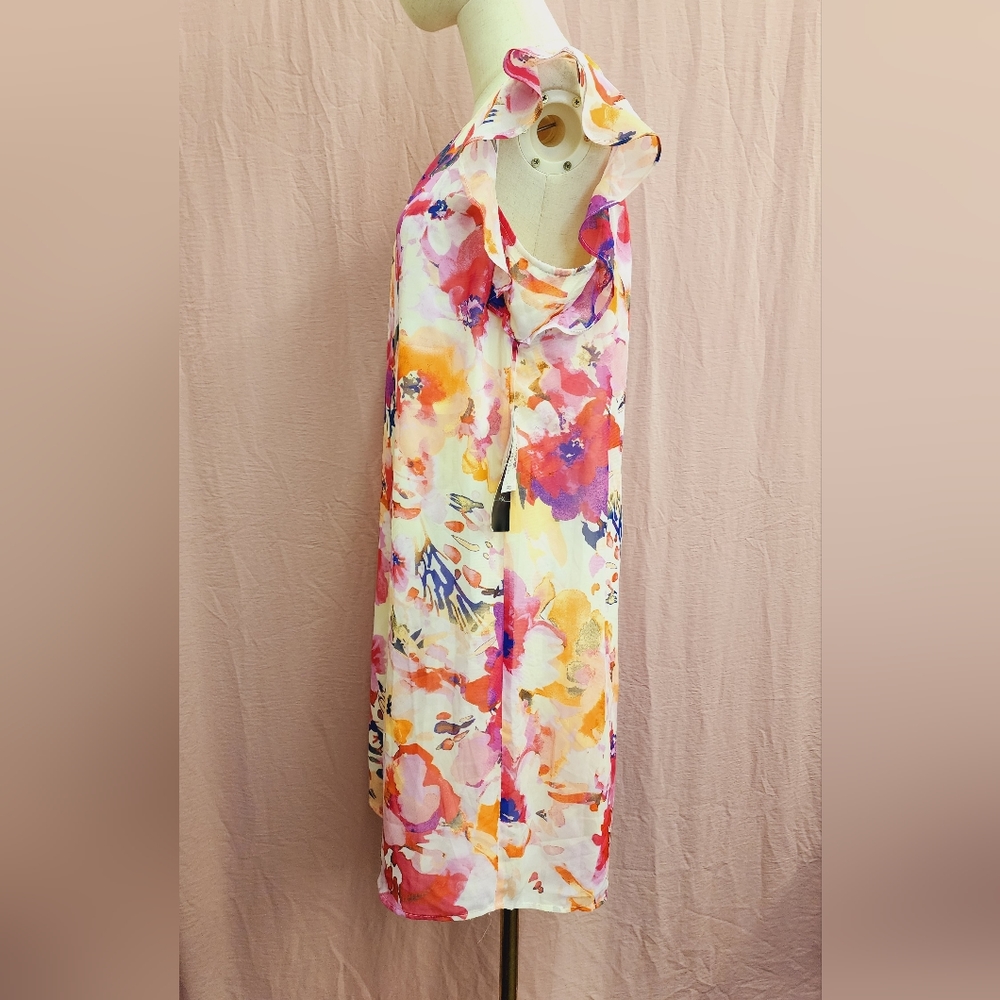R&K V-Neck Flutter Sleeve Chiffon Shift Floral Dress-(12) NEW - Picture 3 of 8